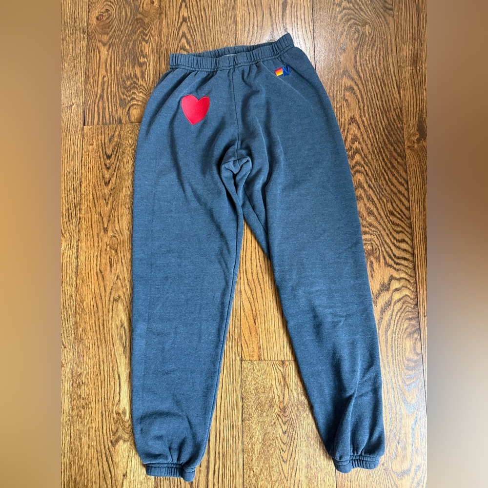 Aviator Nation dark grey sweatpants with heart